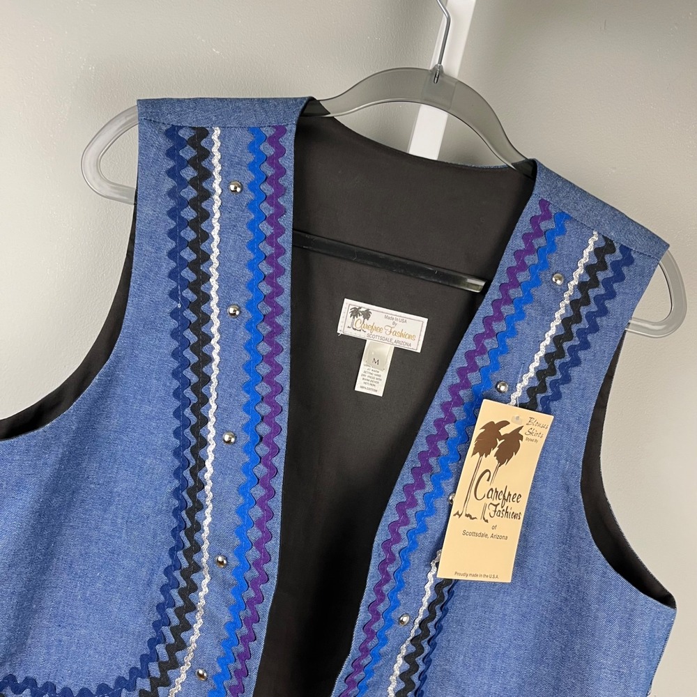 Carefree Fashions Arizona Denim Vest Womens M Vintage Embellished Festival NWT